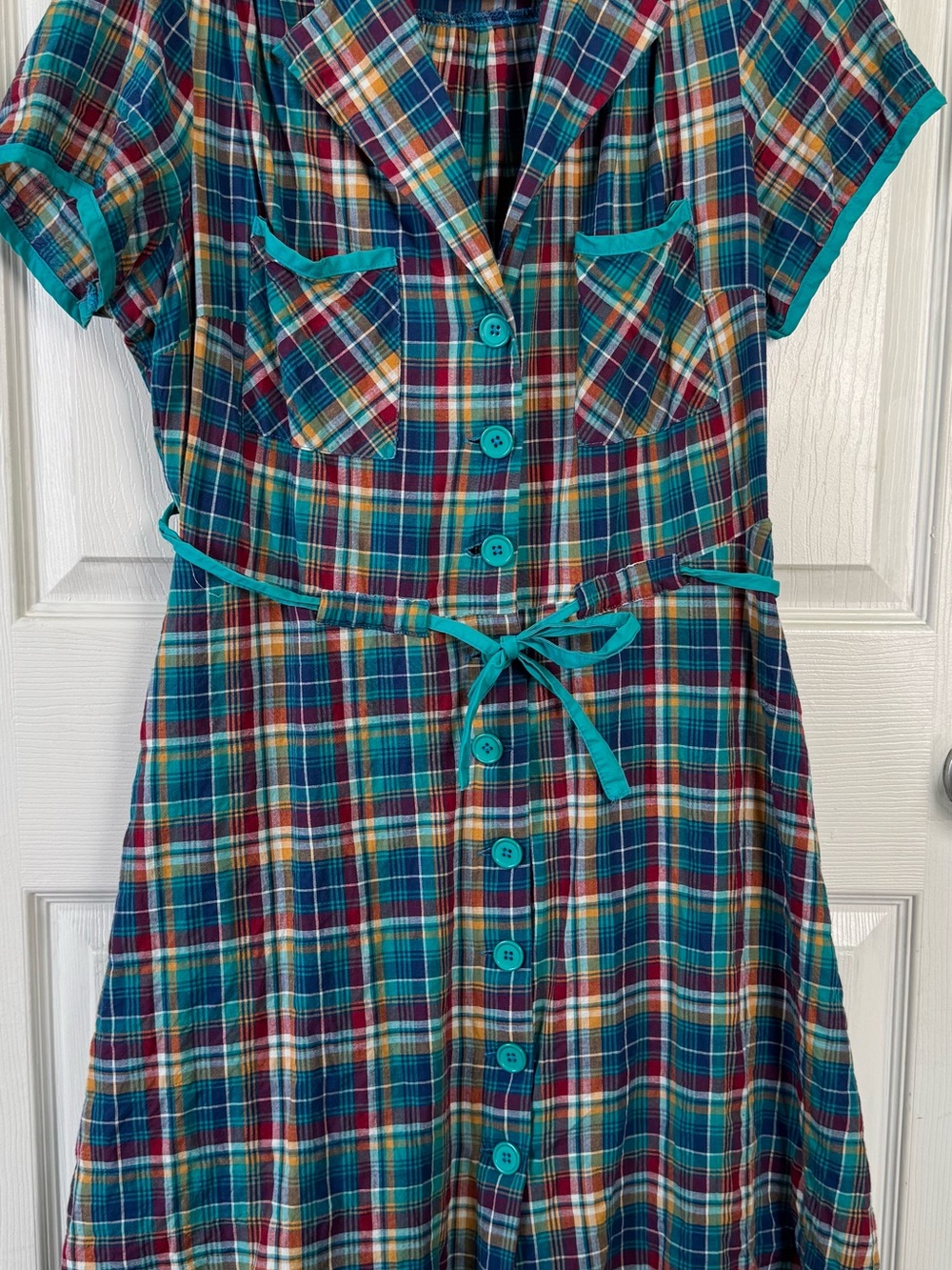 Smak Parlour Madras Button-Up Belted Women's Dress